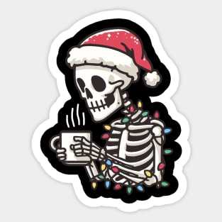 Christmas Skeleton Drinking Coffee Sticker